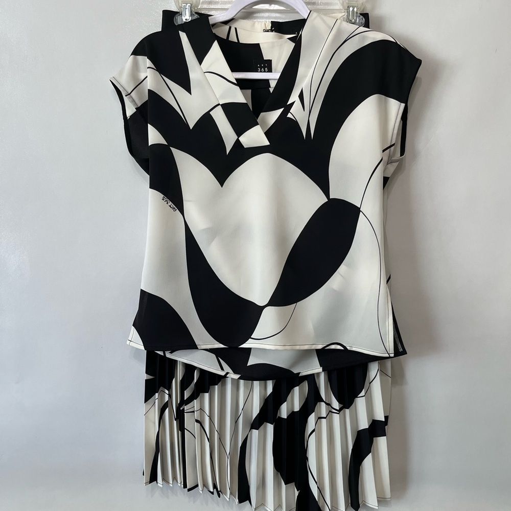Marella Svago Pleated Midi Skirt & Top Set Black White Art 365